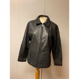 Men’s vintage 90’s leather Eddie Bauer black coat size large